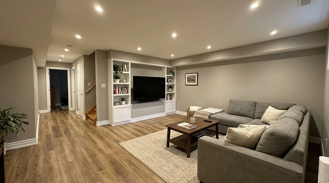 basement renovation cost toronto modern finished basement with pot lights