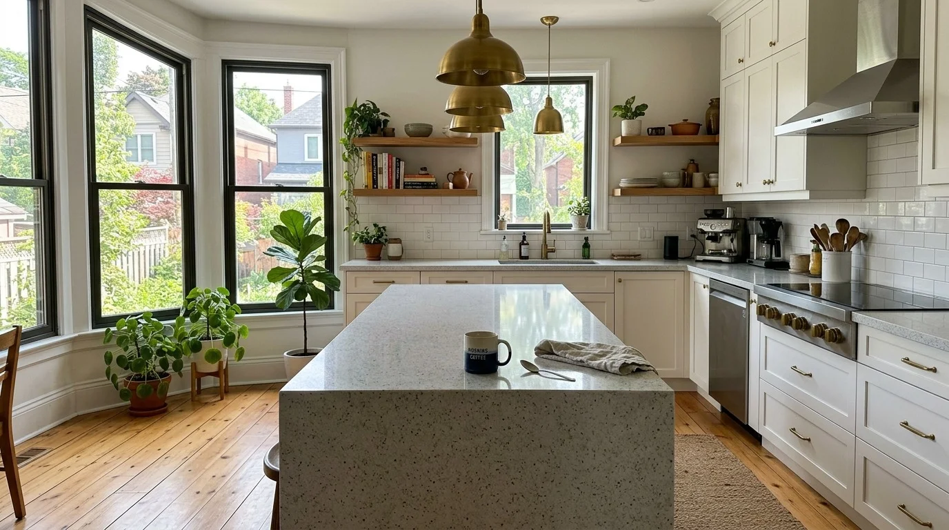 completed kitchen renovation toronto open concept with quartz countertops